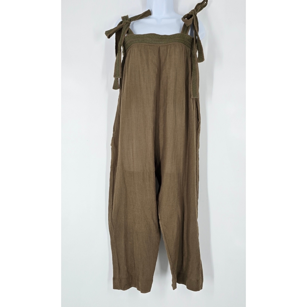 Something Navy Tie Shoulder Wide Leg Jumpsuit in Army Green Size S NEW